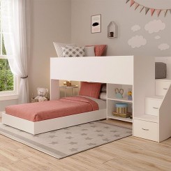 Low Loft bed with transverse lower bed - with easy climb steps!